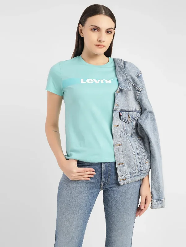 ladies' flowy chiffon blouse -Women's Brand Logo Crew Neck T-shirt