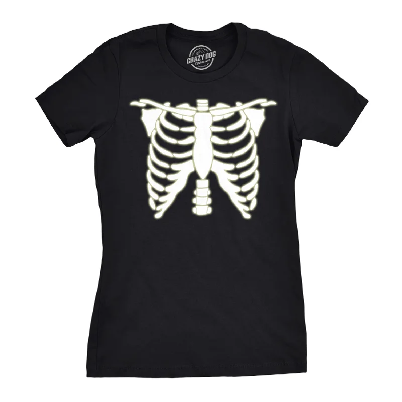 women's breathable activewear top -Glowing Skeleton Rib Cage Halloween Women's T Shirt