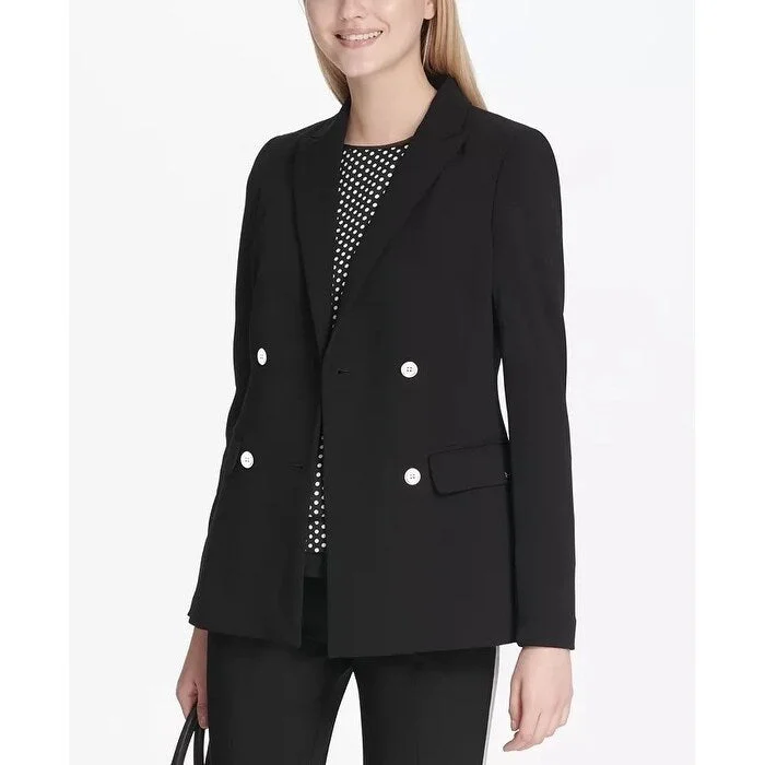 cozy teddy coat for ladies -Calvin Klein Women's Scuba Double-Breasted Jacket Black Size 8