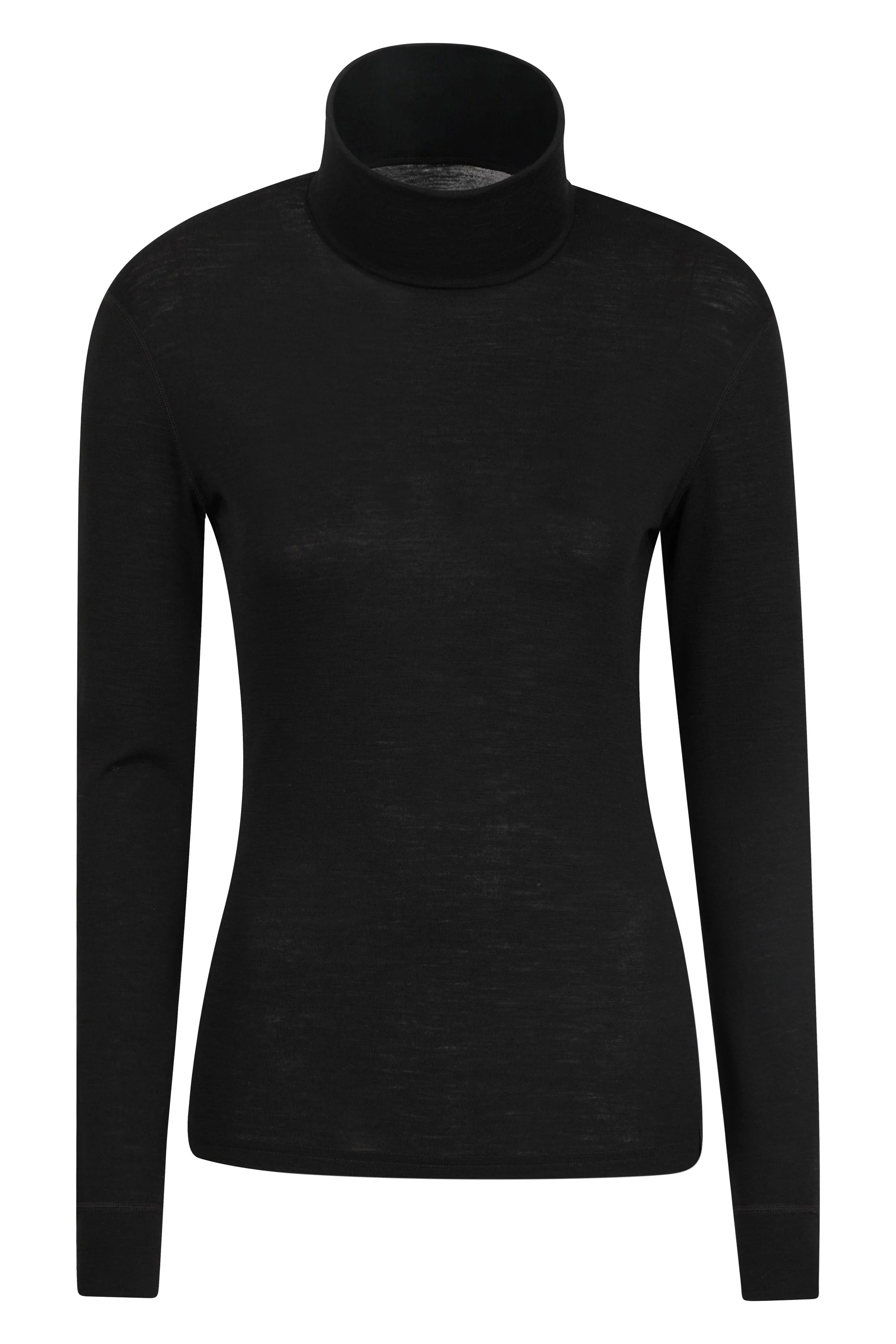 women's silky satin blouse -Merino Wool Roll Neck - Black