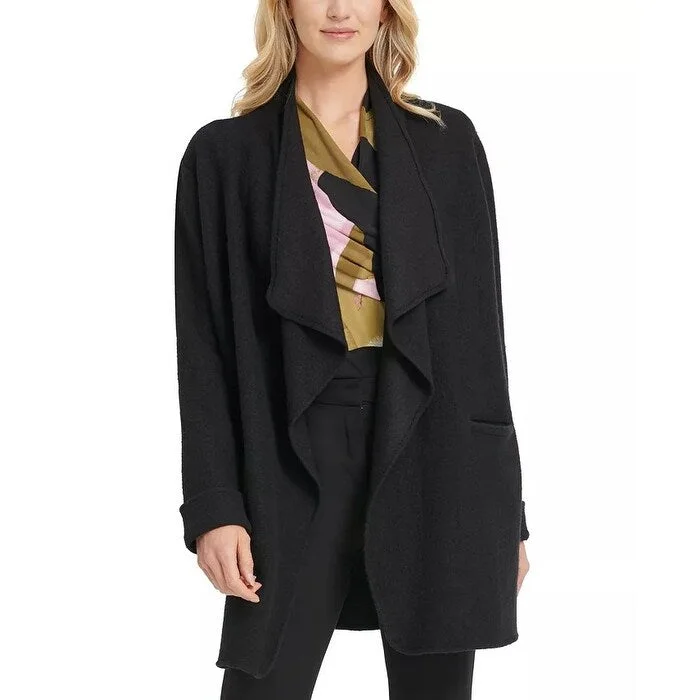 cozy teddy coat for ladies -DKNY Women's Cascade-Lapel Open-Front Jacket Black Size Small