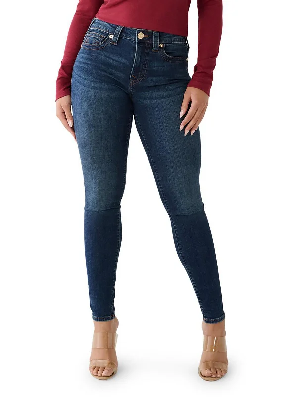 comfortable stretch mom jeans for women -Jennie Curvy Womens Mid-Rise Dark Wash Skinny Jeans