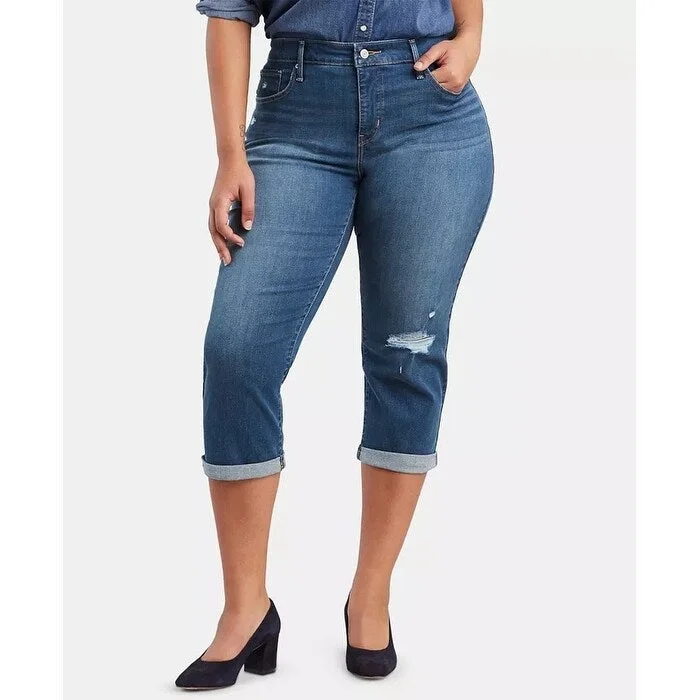 cropped kick-flare jeans for women -Levi's Women's Ripped Cuffed Capri Jeans Blue Size Petite Small - Petite Small