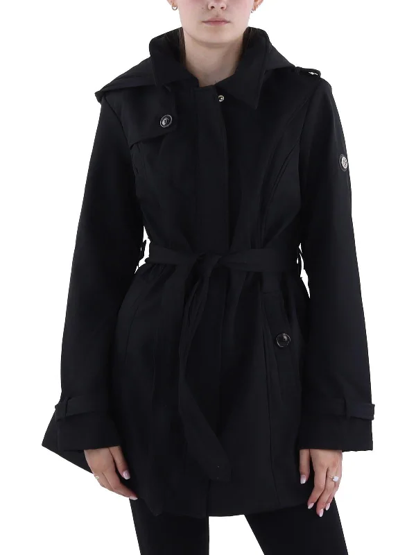 classic women's wool coat -Womens Belted Hooded Soft Shell Jacket