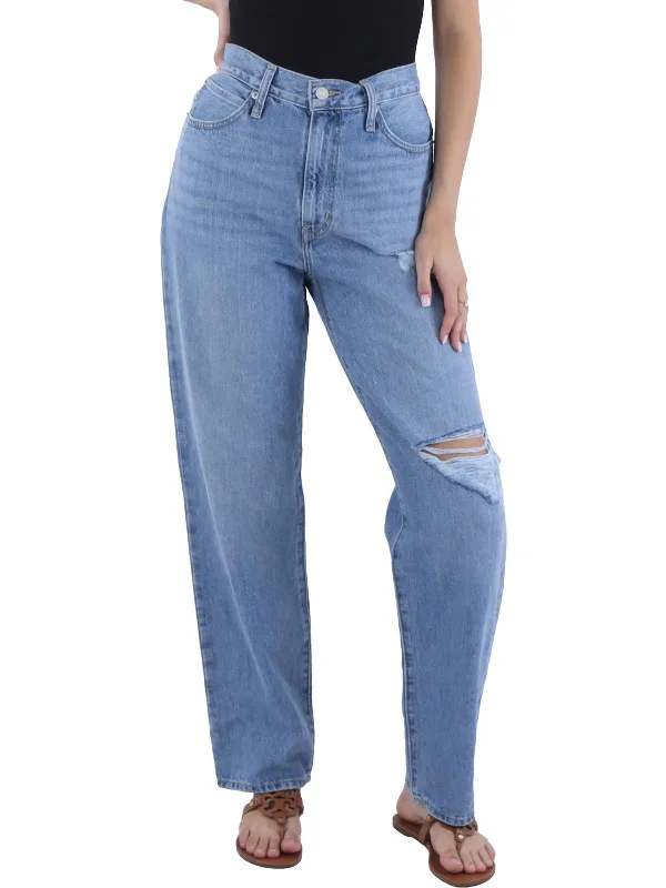 trendy cropped flare jeans for ladies -'94 Baggy Womens Mid-Rise Distressed Straight Leg Jeans