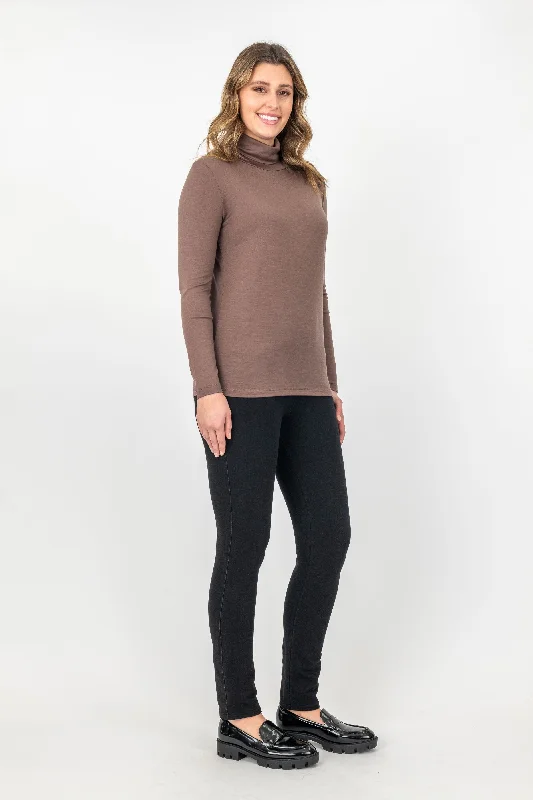 stylish ruffle blouse for women -Merino Wool Roll Neck - Mocha