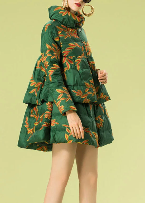 structured blazer jacket for women -Women Green Embroideried warm Duck Down Winter Coats