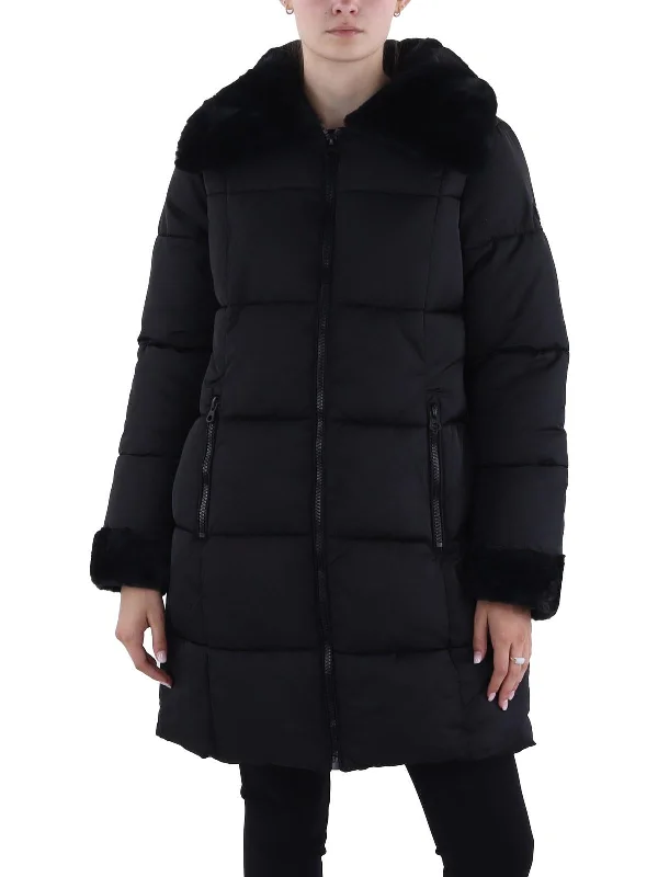 warm down coat for women -Womens Insulated Faux Fur Trim Puffer Jacket