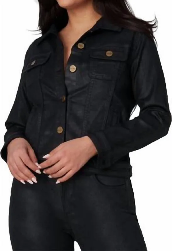 ladies' cashmere overcoat -Gabriella Denim Jacket In Coated Black