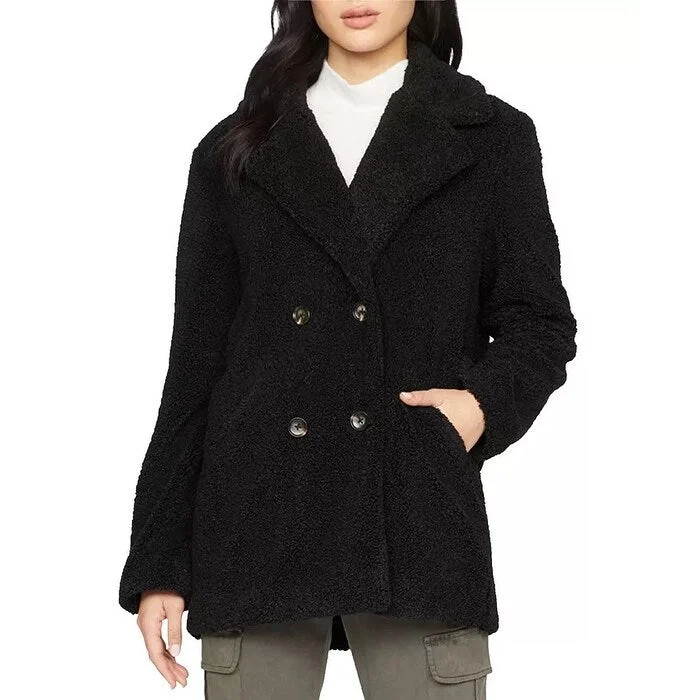 women's travel-friendly jacket -Sanctuary Women's Autumn Faux-Fur Peacoat Black Size Small