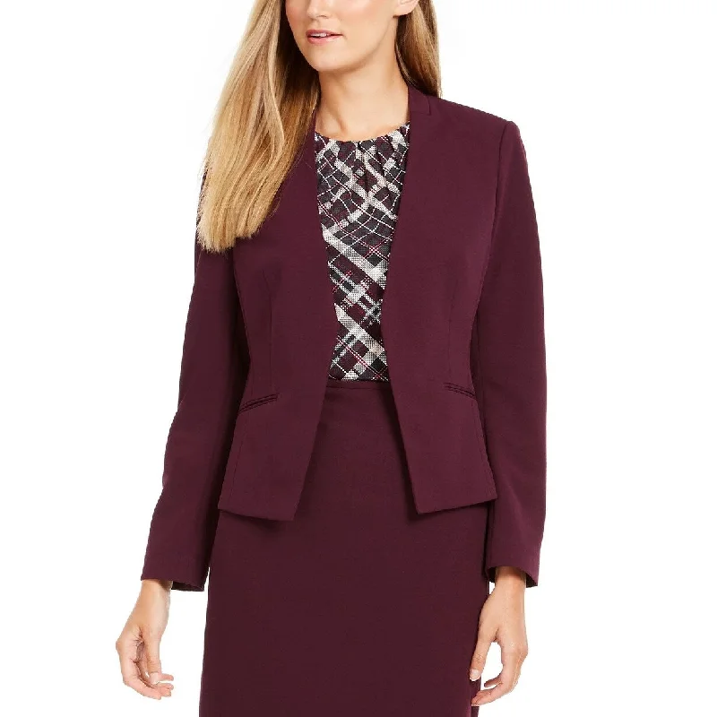 women's asymmetrical zip jacket -Calvin Klein Women's Collarless Open-Front Jacket Purple Size 2