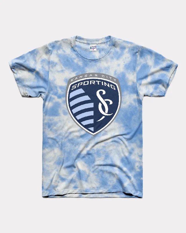 ladies' henley button t-shirt -Sporting KC Logo Shield Blue Tie Dye T-Shirt