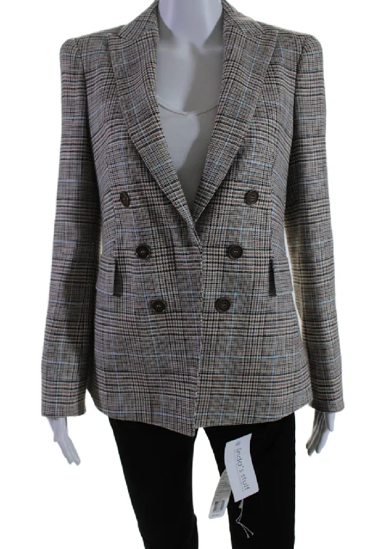 lightweight packable jacket for women -Akris Punto Womens Double Breasted Glen Plaid Jacket Brown Multi Wool