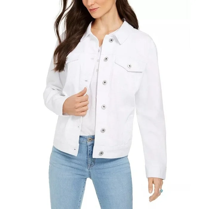 ladies' wool overcoat -Style & Co Women's Denim Trucker Jacket White Size Large