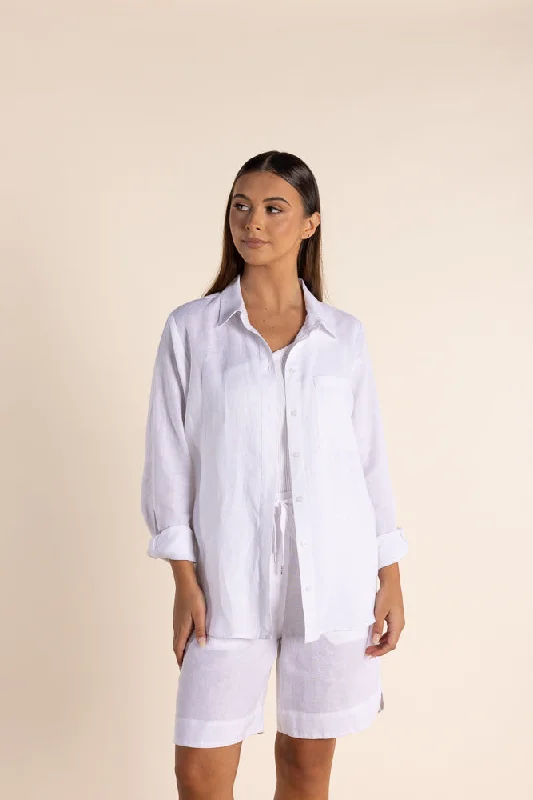 relaxed-fit linen shirt for women -Linen Shirt - White