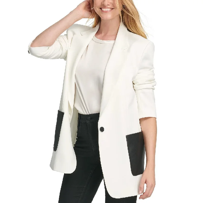 women's mid-length wool coat -DKNY Women's Faux-Leather-Pocket Jacket White Size 0