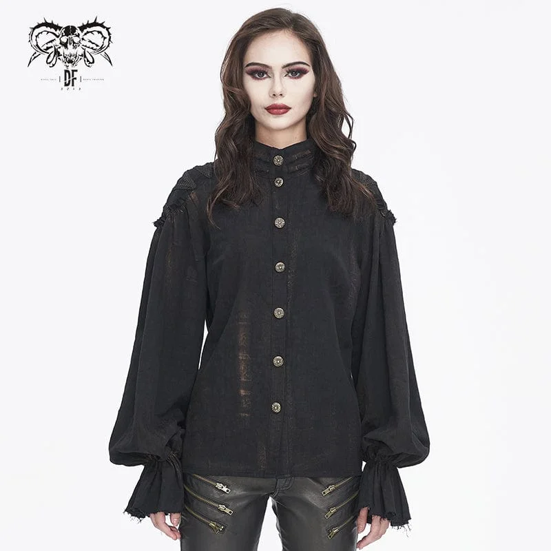 soft-touch modal t-shirt for women -Women's Steampunk Stand Collar Puff Sleeved Shirt