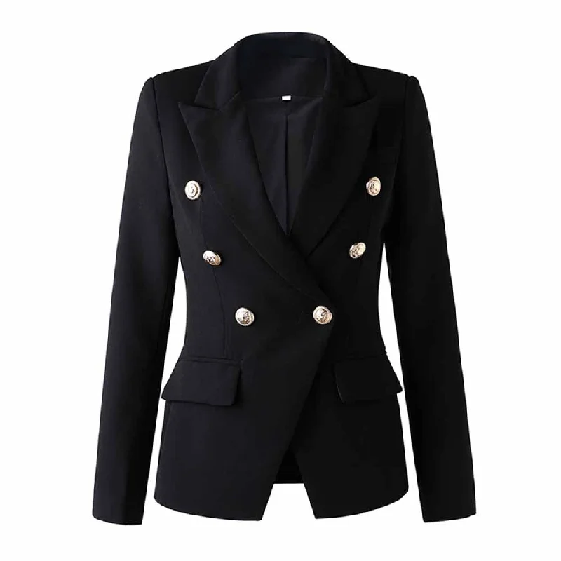 stylish knitted jacket for women -Women's Luxury Fitted Blazer Golden Lion Buttons Coat Jacket in Black,White