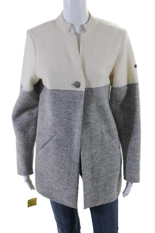 ladies' sporty windbreaker -Saint James Womens Wool Textured Collar Open Front Jacket Gray