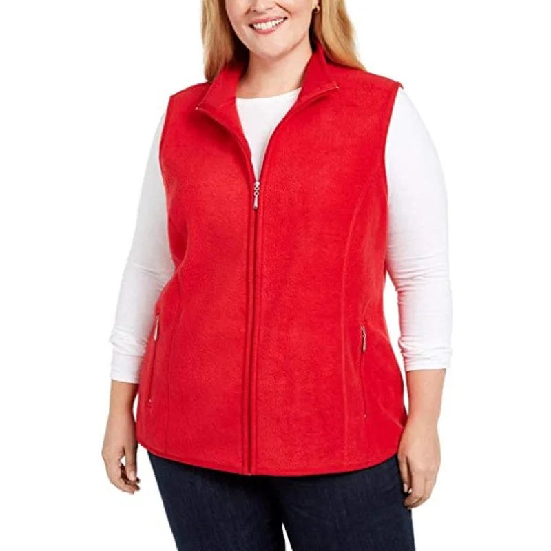 chic oversized blazer for women -Karen Scott Women's Sport Zip-Up Zeroproof Fleece Vest Bright Red Size Large