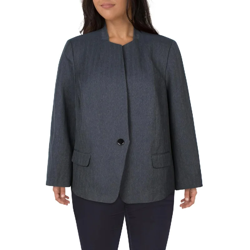 structured blazer jacket for women -Le Suit Womens Plus Herringbone  One-Button Blazer