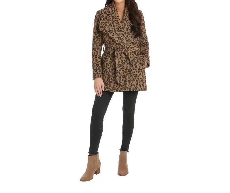 women's long trench coat -Albany Leopard Coat In Tan