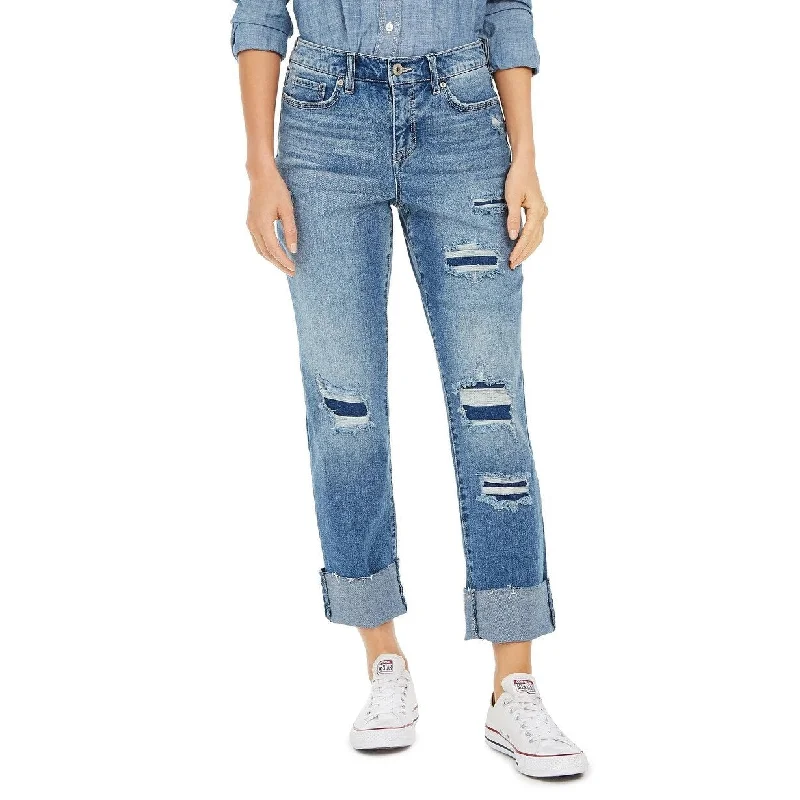 chic cropped ankle jeans for ladies -Style & Co Women's Ripped Crop Straight Jeans Blue Size 6