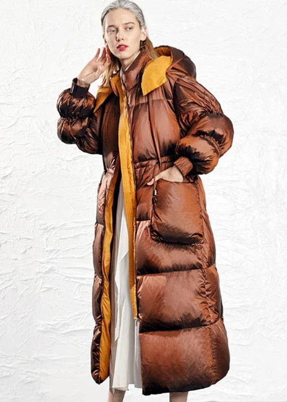 fitted wool blend coat for women -Simple Caramel fashion drawstring Thick Winter Duck Down Puffer Coat