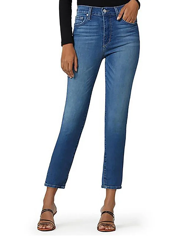 distressed ankle-length skinny jeans -Womens High-Rise Ankle Straight Leg Jeans