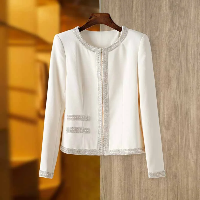 women's relaxed boyfriend blazer -Women's Ivory Tweed Blazer Jacket