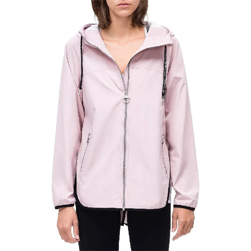 sleek minimalist coat for women -Calvin Klein Women's Performance Hooded Cross-Back Jacket Dark Pink Size X-Large - XL