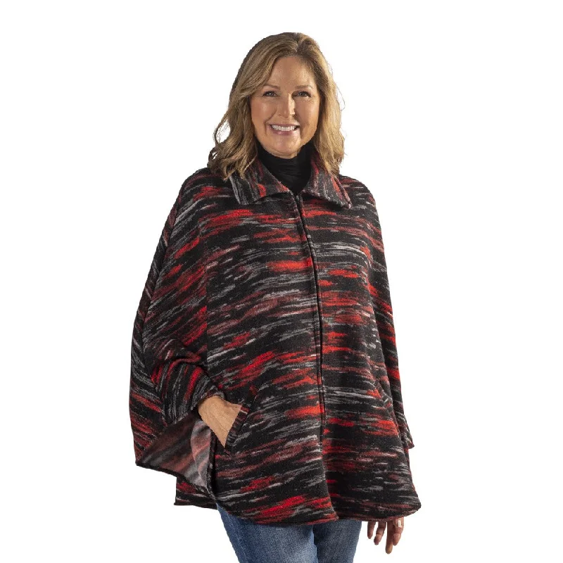 women's double-breasted coat -Space Dye Sweater Knit Fleece Full Zip Cape