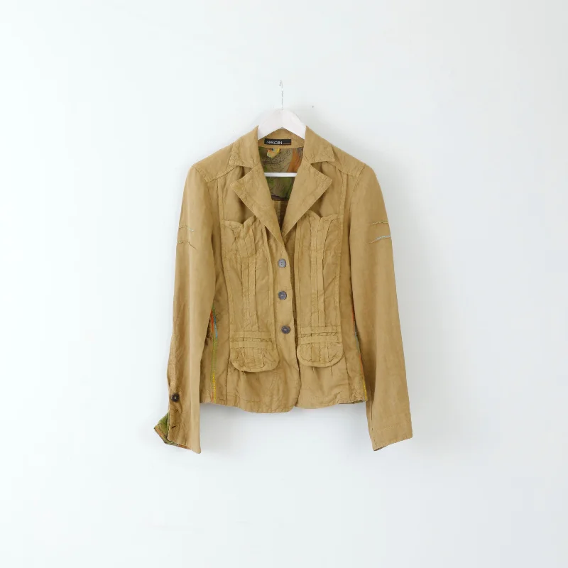 classic camel coat for ladies -Marc Cain Women N2 S Jacket Top Blazer Lite Coffee Button Up