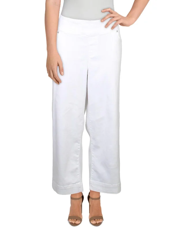 casual denim capri pants for women -Plus Womens Denim Mid-Rise Wide Leg Jeans