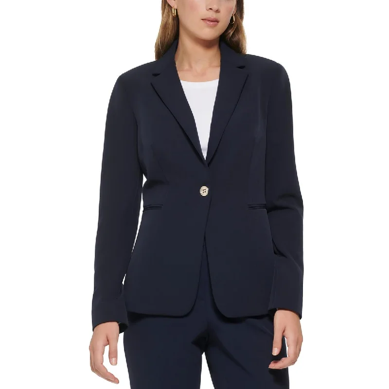 fitted wool blend coat for women -Tommy Hilfiger Womens Striped Business One-Button Blazer