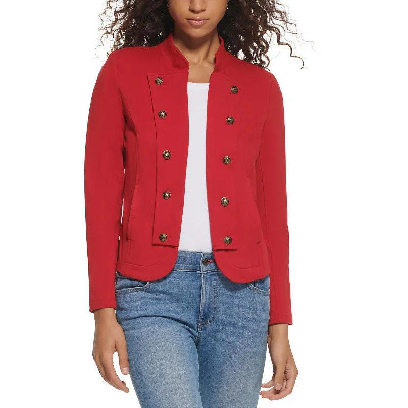 women's belted trench coat -Tommy Hilfiger Womens Open Front Military Double-Breasted Blazer