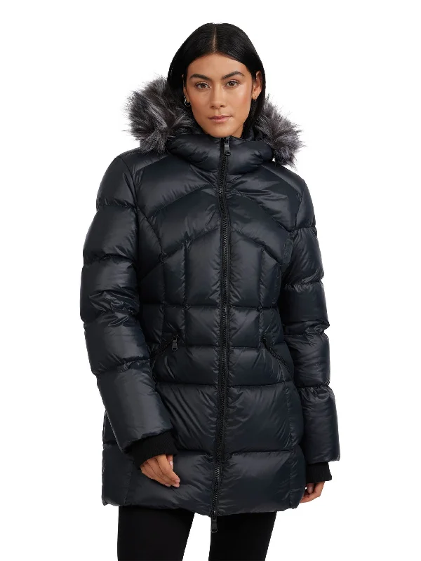 casual oversized shacket for women -Pajar Women’s Ares Fixed Hood Puffer with Fixed Bib