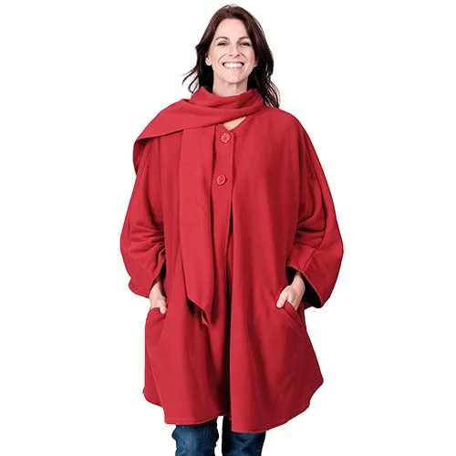 lightweight packable jacket for women -Suzie Cozy Coat Cape with Attached Scarf and Gloves Set