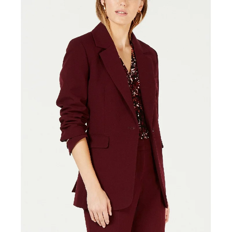 women's long trench coat -Bar III Women's One-Button Jacket Wine Size 6