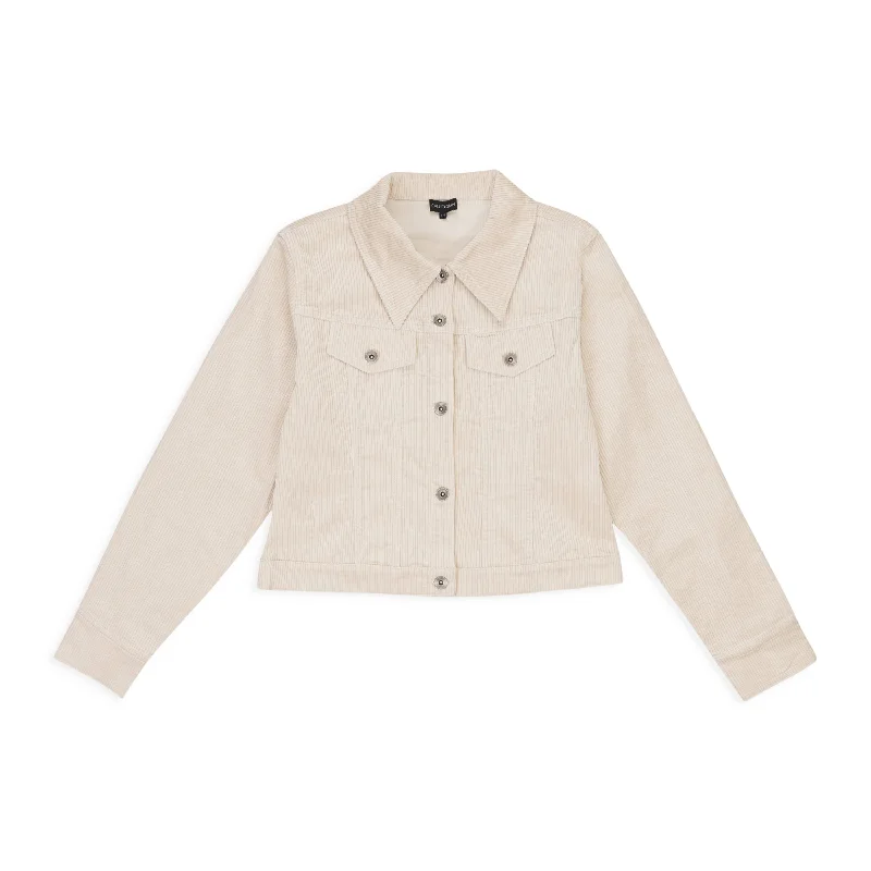 stylish knitted jacket for women -CALLIPYGIAN STRETCH OFF WHITE CORDUROY JACKET