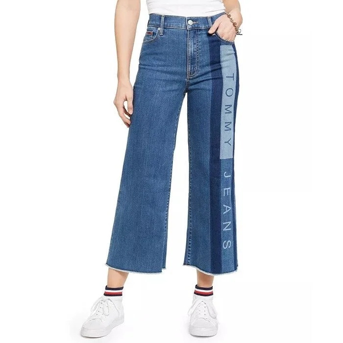 trendy color-blocked jeans for women -Tommy Jeans Women's Wide Crop Blue Size 29