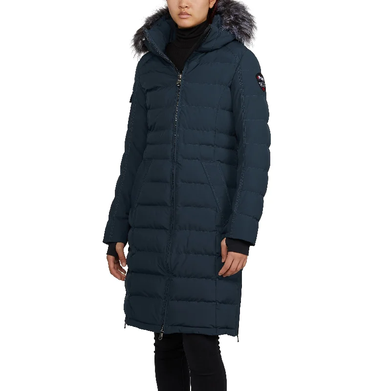 women's elegant cape coat -Pajar Women's Venice Long Puffer with Removable Faux Fur Trim