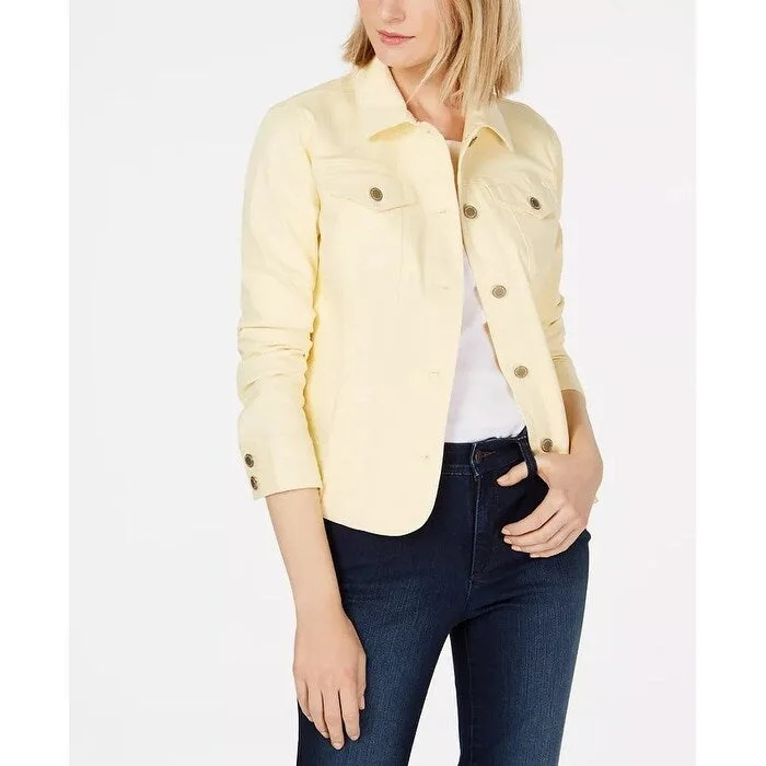 women's elegant cape coat -Charter Club Women's Denim Jacket Yellow Size X-Large - XL