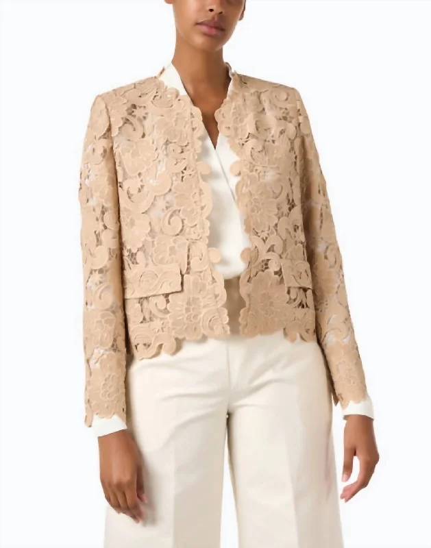 chic oversized blazer for women -Kaiya Lace Jacket In Teak