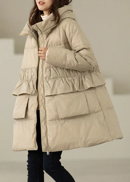 elegant wool cape for women -diy Apricot Ruffled Patchwork Duck Down Coats Winter