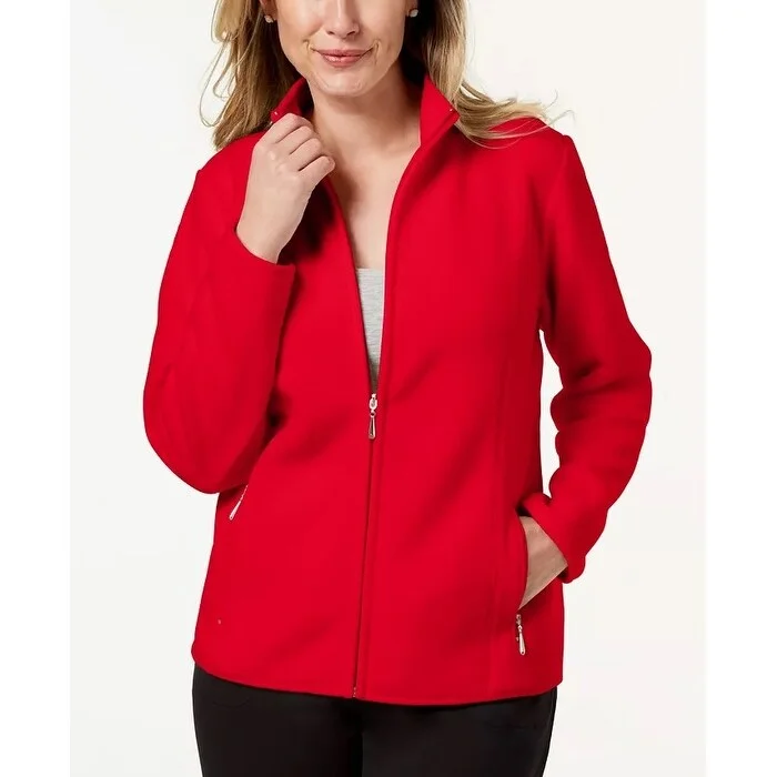 sustainable eco-friendly coat for women -Karen Scott Women's Sport Zip Up Zeroproof Fleece Jacket Red Size Medium