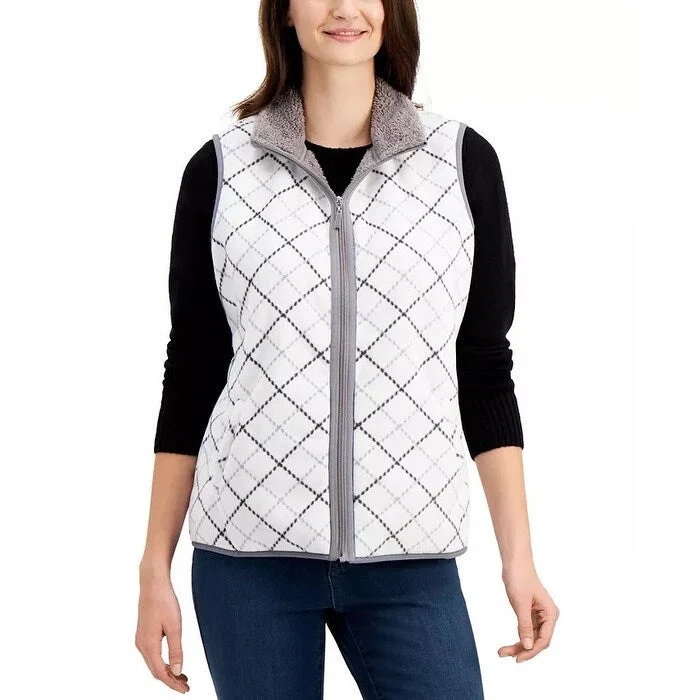 women's hooded winter jacket -Karen Scott Women's Plaid Vest White Size Large