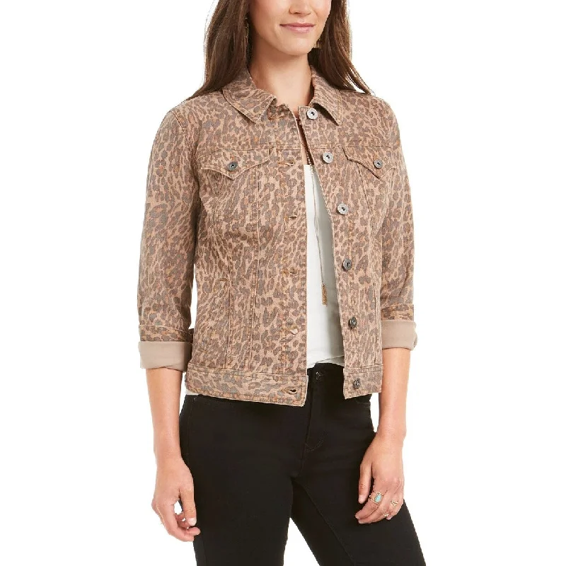 versatile trench coat for ladies -Style & Co Women's Leopard-Print Demin Jacket Gold Size Medium