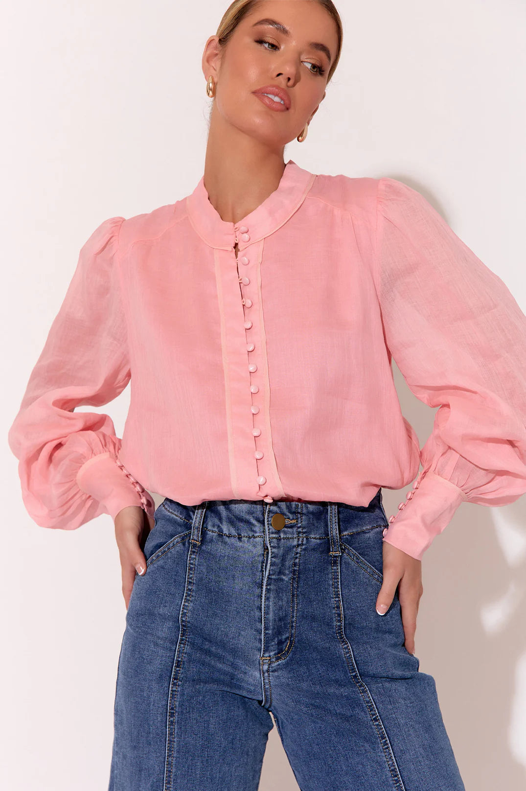 women's fitted long sleeve top -Samantha Shirt - Pink