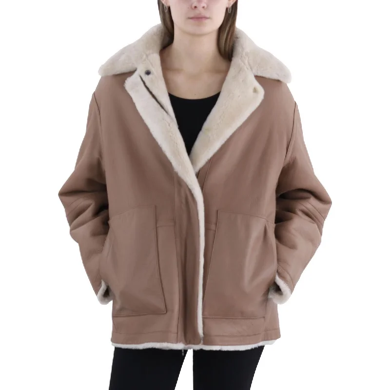 women's casual denim jacket -Womens Shearling Midi Walker Coat